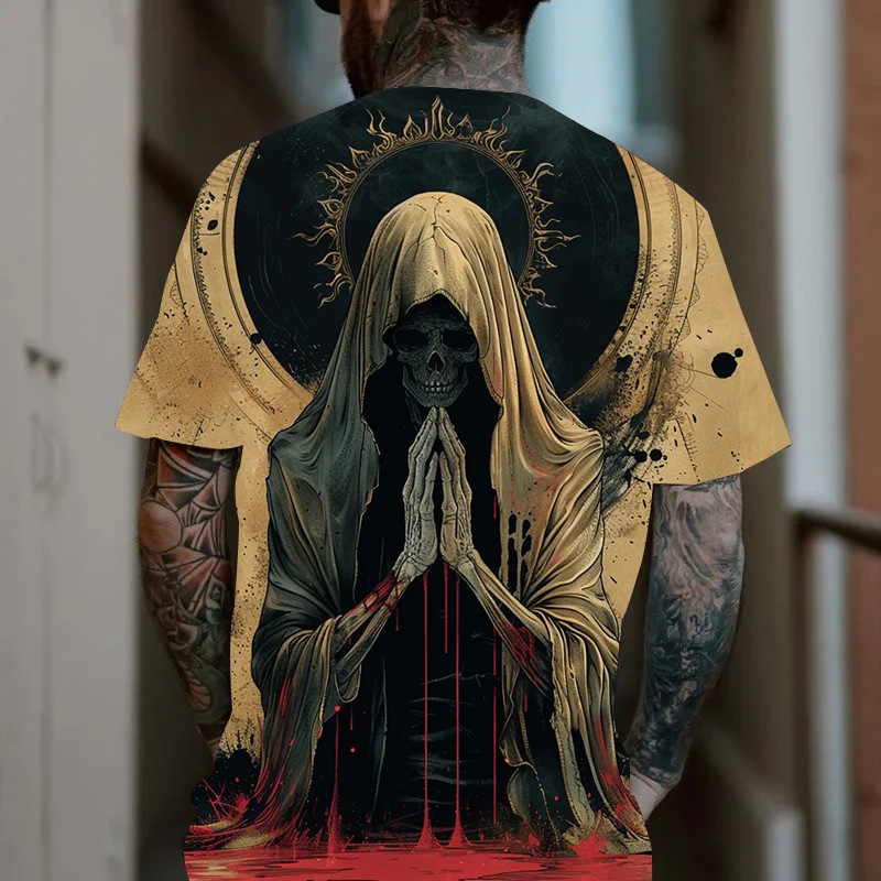 メンズ3Dデジタルゴールデン元記号パターンラウンドネックと半袖tシャツ、夏カジュアルファッションファッション|undefined