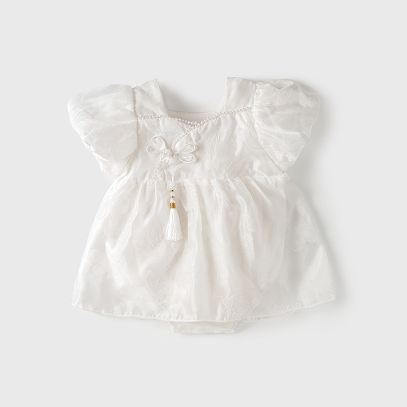 嬰兒衣服夏裝女寶寶連體衣洋氣新中式滿月百天公主裙子短袖包屁衣