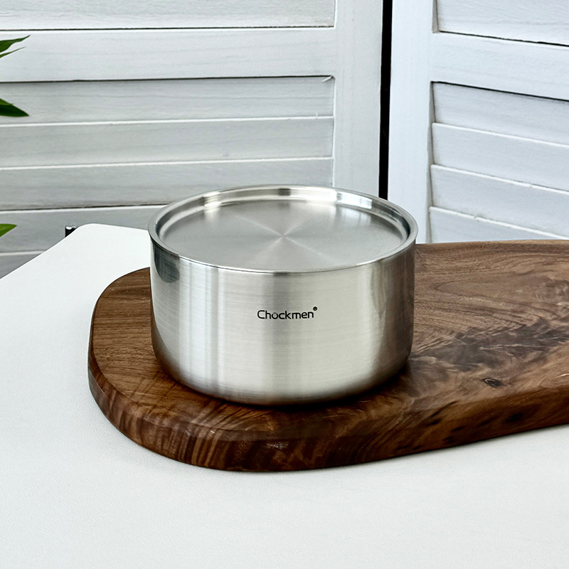 18 / 10 acero inoxidable con cubierta de cuenco de huevo al vapor, condimento de fondo plano, cuenco grueso para niños, cuenco al vapor de sopa al vapor