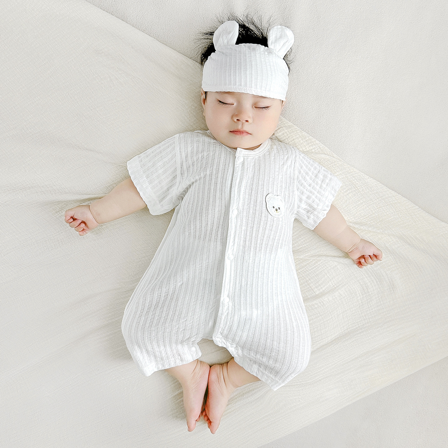 Bebé de una pieza pijamas finos de manga corta para hombres y mujeres de verano, mampara para niños pequeños, ropa para recién nacidos, ropa de verano para bebés image 8