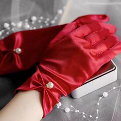新商品の結婚新婦手袋のウェディングドレスのサテンの短いタイプの優雅な赤い結婚の秀イネの服の結婚式の絹織物の手袋