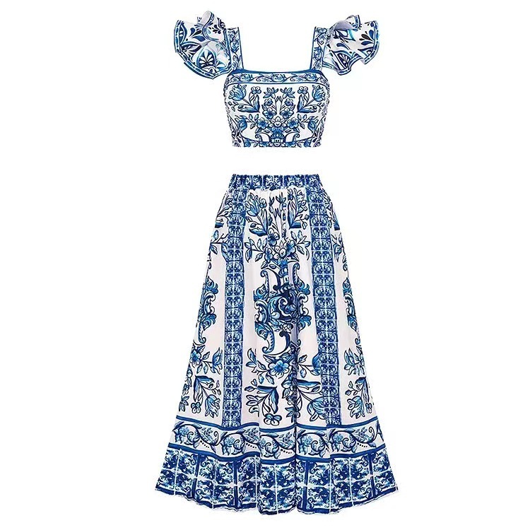 Boat Neck Neckline Women's Elegant Sexy Printing 3 Pieces Set Bikinis Swimwear
