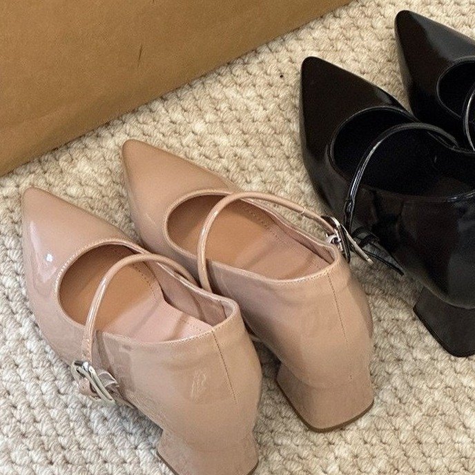 Not Tired Feet! French Style Inner Heightening 10cm Thick Heel Flats 2025 Nude High Heels Shallow Mouth Mary Jane Flats for Women