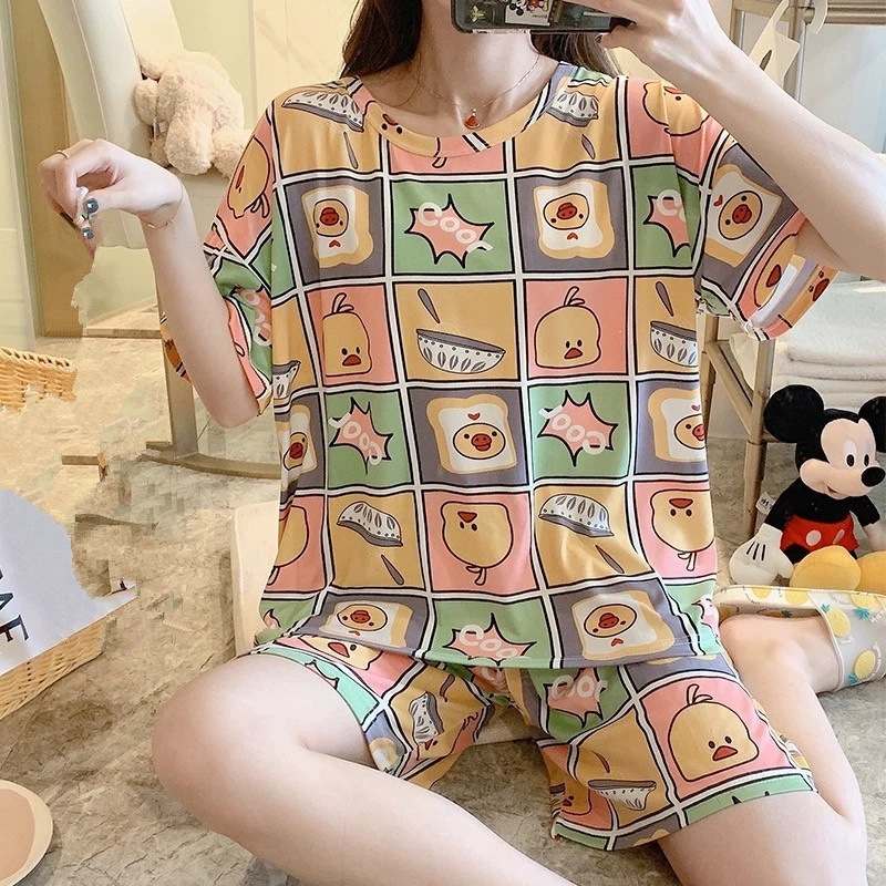Una gran cantidad de pijamas al por mayor de mujeres de verano de mangas cortas delgadas dulces chicas