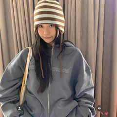 25缦恩韩国东大门秋冬新款Smoothm*od休闲宽松连帽拉链刺绣卫衣女