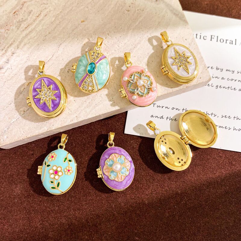 吊坠油画花朵相片夹可打开创意吊坠轻奢小众设计感不掉色DIY饰品|undefined