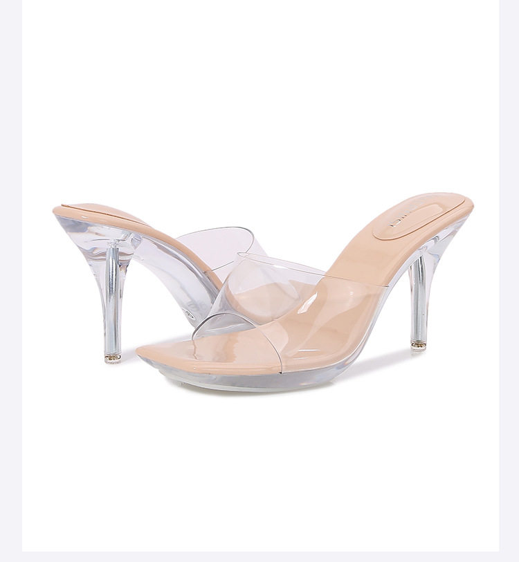 Dép sandal nữ mũi vuông trong suốt gót nhọn hở gót phong cách Âu Mỹ — Màu bạc, Màu hồng, Màu mơ, Màu trắng chi tiết 50