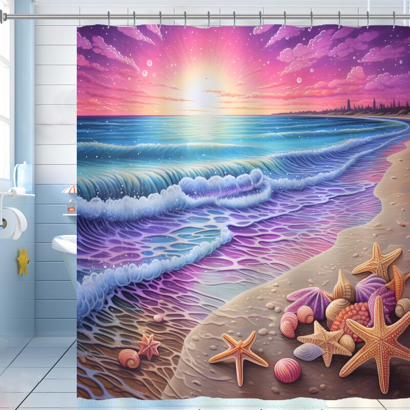 Purple Sunrise Beach Shower Curtain Coastal Shell Shower Curtain for Bathroom Waterproof Fabric Bathroom Curtain with Hooks Purple Sunrise Beach Shower Curtain Coastal Shell Shower Curtain for Bathroom Waterproof Fabric Bathroom Curtain with Hooks