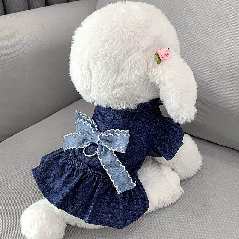 (2개) 개 옷 고양이 애완 동물 봄과 가을 얇은 강아지 견인 슈나우저 강아지 여름 공주 원피스 여름 치마