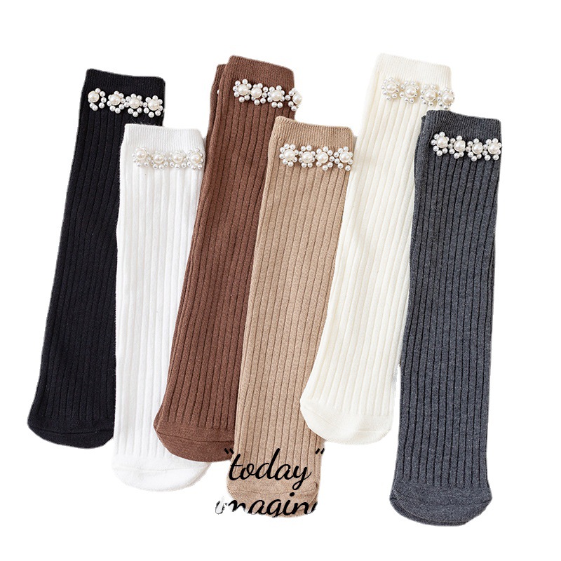 Calcetines de mujer calcetines de perlas para adultos tira gruesa de color sólido doble aguja Junta recta sin talón calcetines de pila extendida al por mayor