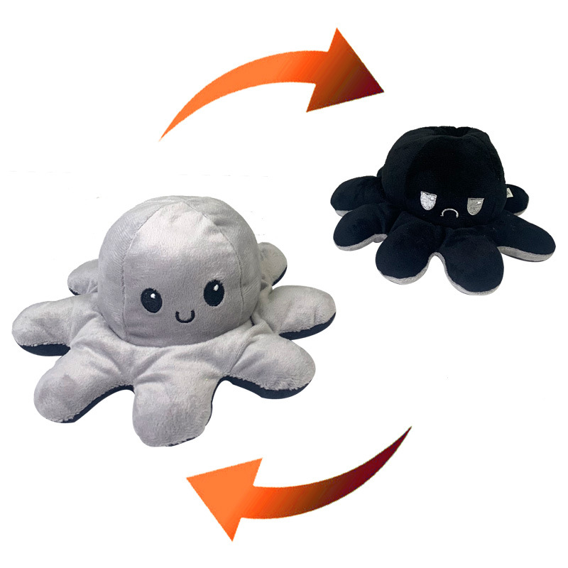 Pulpo reversible Flip pulpo juguete de peluche muñeca de expresión de doble cara muñeca de Ragdoll que cambia la cara en stock al por mayor