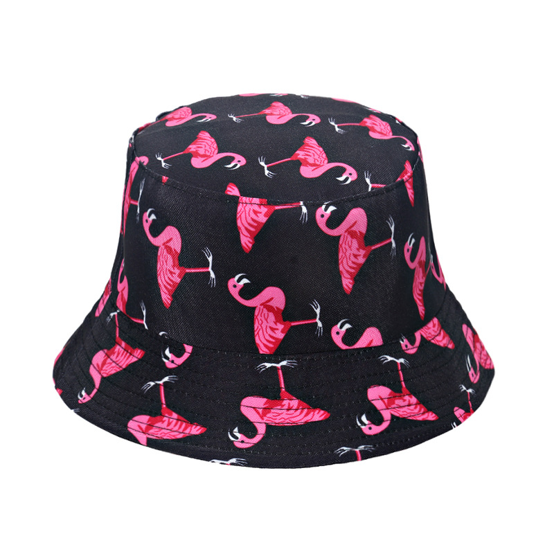 Frau Mode Flamingo Nähen Flache Traufen Bucket Hat display picture 7