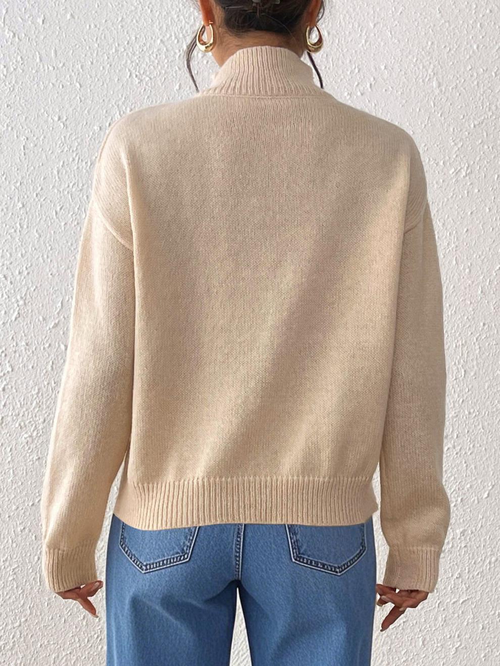 Women's Semi-Turtle Neck Casual Sweater - Soft Deer Fleece Fabric, Pure Color Pullover, Comfortable & Stylish For Autumn Winter_voghion.com