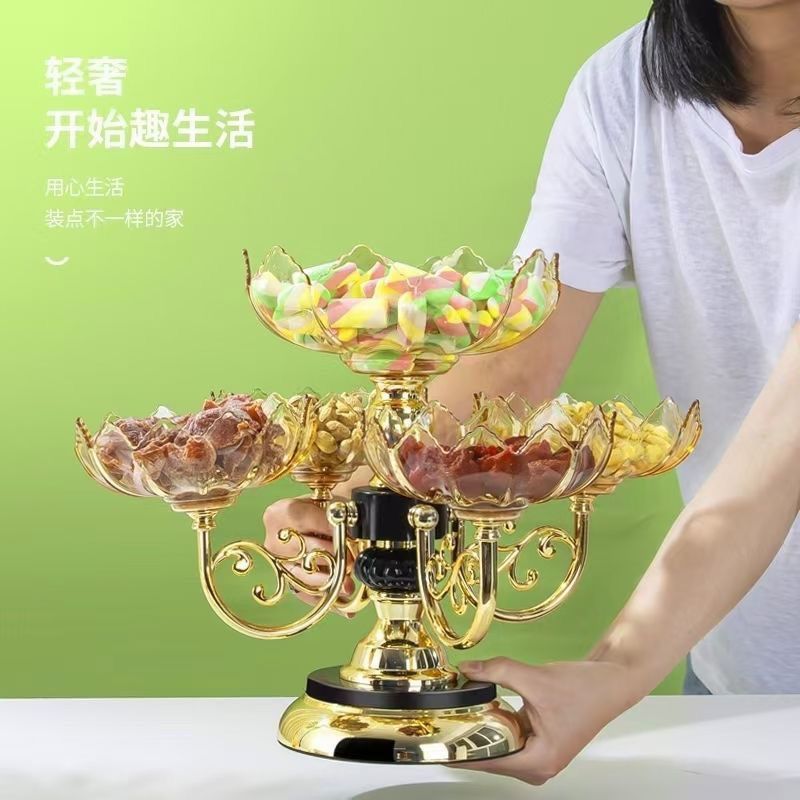 欧式仿水晶多层可旋转水晶水果盘家用客厅茶几创意轻奢零食糖果盘
