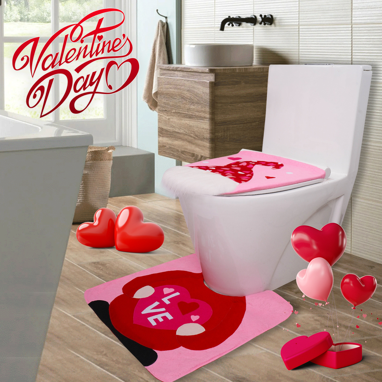 Cross-border nuevo Día de San Valentín cubierta de inodoro sin rostro muñeca de dos piezas conjunto de San Valentín decoraciones baño traje de baño