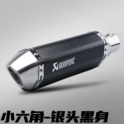 Hexagonal Scorpio Exhaust Stainless Steel | Motorcycle exhaust pipe - 370mm-small-hexagonal-silver-head-and-black-body