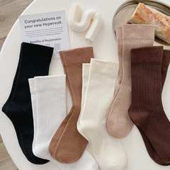 Autumn/Winter Socks Solid Color Drawstring Stacked Ankle Socks for Girls Cotton Postpartum Socks Instagram Trendy Loafers Socks Black