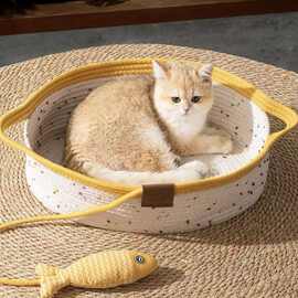 夏季棉绳筐猫窝垫子四季通用猫床猫抓窝猫咪睡觉用狗窝草编窝现货