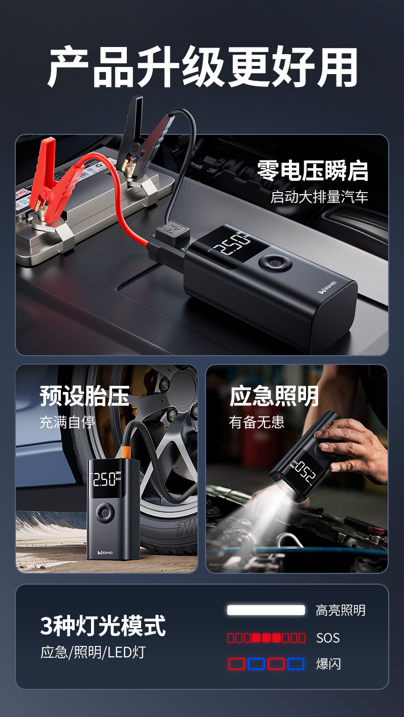 [Qs003] Buwei Car Emergency Starting Power Supply and Air Pump All-In-One Multi-Functional 12V Car Power Bank