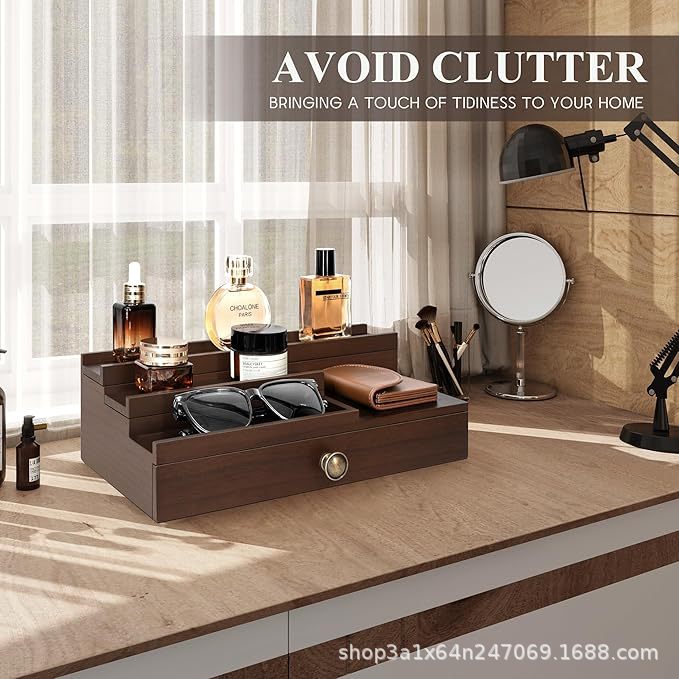 Wooden Storage Box Perfume Jewelry Ring Watch Storage Box with Drawer and Divided Secret Compartment Sunglasses Storage Rack