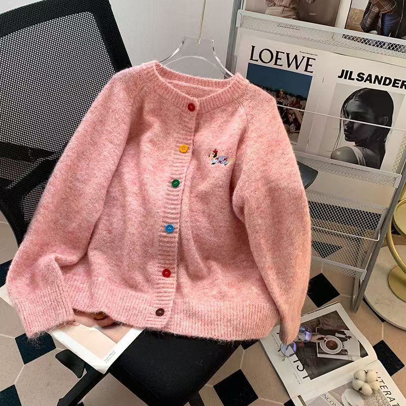 24 invierno Puyuan estilo coreano de cuello redondo bordado cardigan de punto con 2024 nuevo otoño invierno exterior image 4