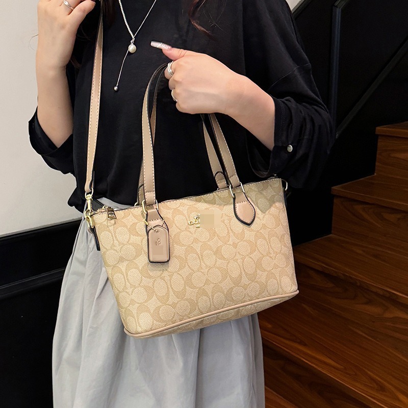 跨境复古印花单肩包女2025新款大容量PU质感手提单肩包通勤托特包|undefined