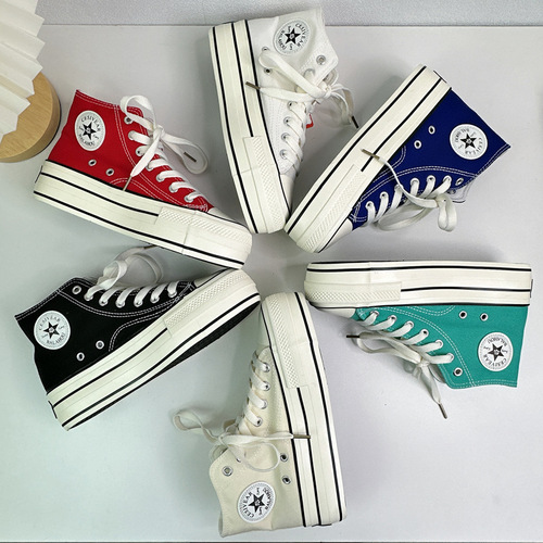 2024 Spring and Summer New Korean Version Versatile Sapphire Blue Big Red High Top Canvas Shoes Women's Thick Sole Increased 4CM Platform Shoes