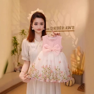 送帽女童连衣裙夏季新款甜美重工刺绣公主裙小女孩日常碎花蓬蓬裙