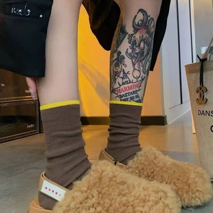 Autumn and Winter retro men's socks contrast color socks striped socks lazy style all-match mid-calf socks women's pile socks ins fashion
