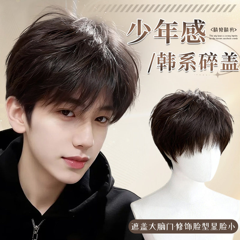 【Micro Fragmented Style】Men's Wig with a Youthful and Handsome Look, Short Hair, Realistic Human Hair Look, Full Head Cover for a Boyish Atmosphere