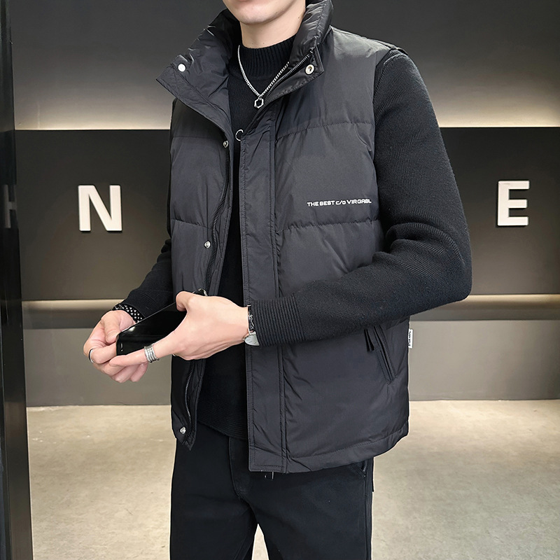Stand Collar Down For Men, Autumn And Winter 2024 New Trendy Fashionable Handsome Sleeveless Vest Jacket_voghion.com