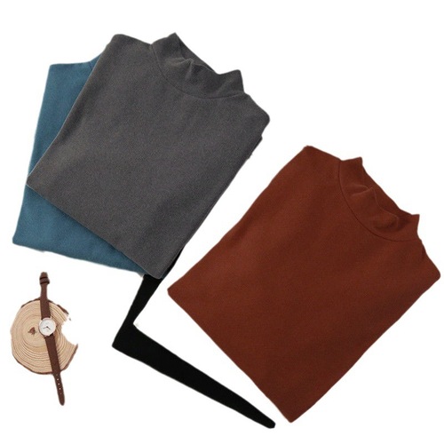 Double-sided plush winter and autumn warm long sleeve men's padded and thick half-high collar slim fit base sweater cold resistant