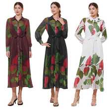 法式田园风小清新涂鸦设计彩色印花收腰连衣裙灯笼袖甜美衬衫裙