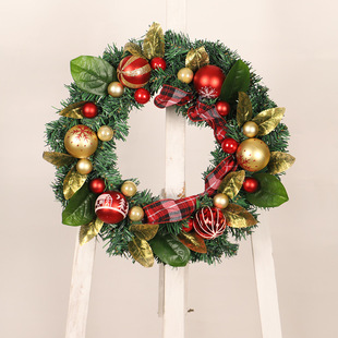 2023 new Christmas pvc ball decorative wreath plaid knot magnolia leaves luminous Christmas decorations wholesale