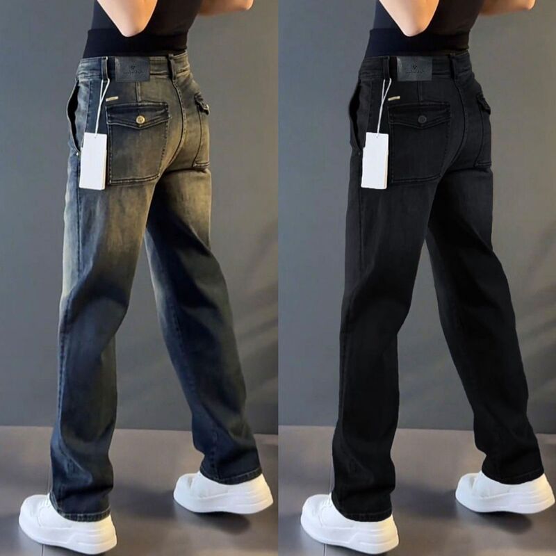 Northern Wolf American High Street Fashion Brand Men's Jeans Autumn and Winter Embroidered Simple Slim-Fit Casual Pants Stretch Light Luxury Straight Pants