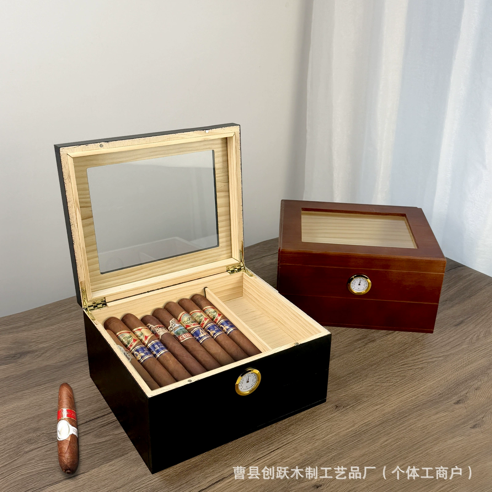 Спот деревянная сигарная коробка раскладушка двухслойная сигарная коробка для хранения настольная визуальная коробка с термометром