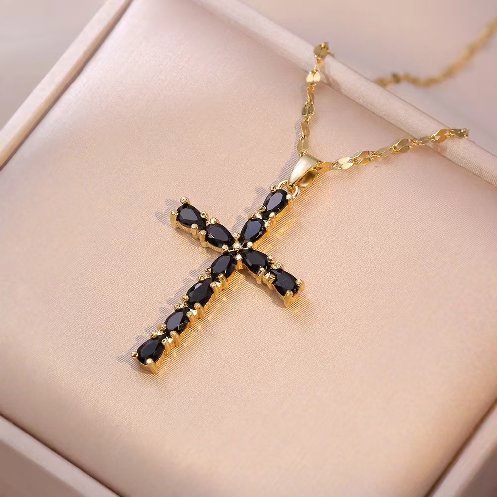 Wholesale Jewelry Shiny Cross Titanium Steel Zircon Inlay Pendant Necklace Cable Chain display picture 19