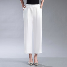 夏季薄款中老年桑蚕丝女裤松紧高腰妈妈真丝长裤子宽松休闲九分裤