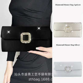 厂家直销合金水钻方扣晚宴包高级感缎面休闲女包新娘婚包跨境专供