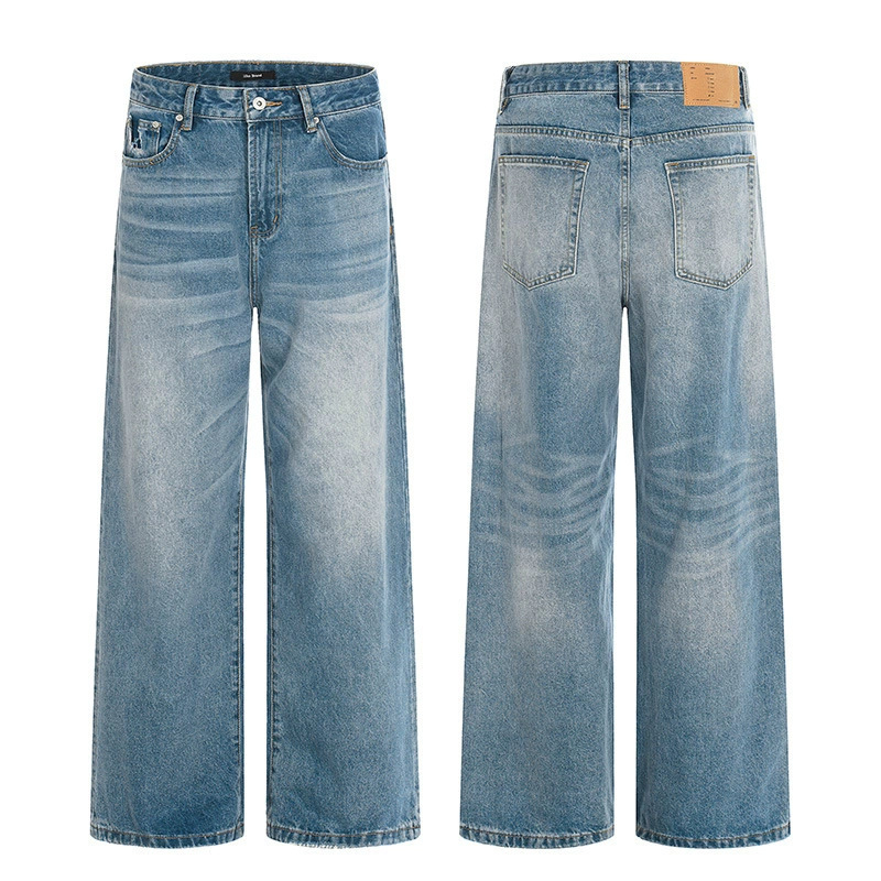 Tuochuan Ck5597 American-Style Cleanfit Washed 3D Whisker Jeans Unisex Trendy Brand Loose Straight-Leg Pants