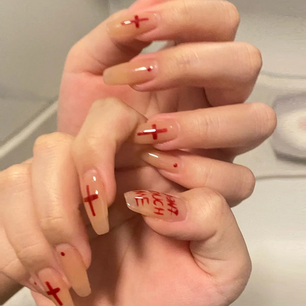 Comercio extranjero venta trapezoidal brillante desnuda base graffiti cruz de uñas 24 piezas de uñas falsas al por mayor