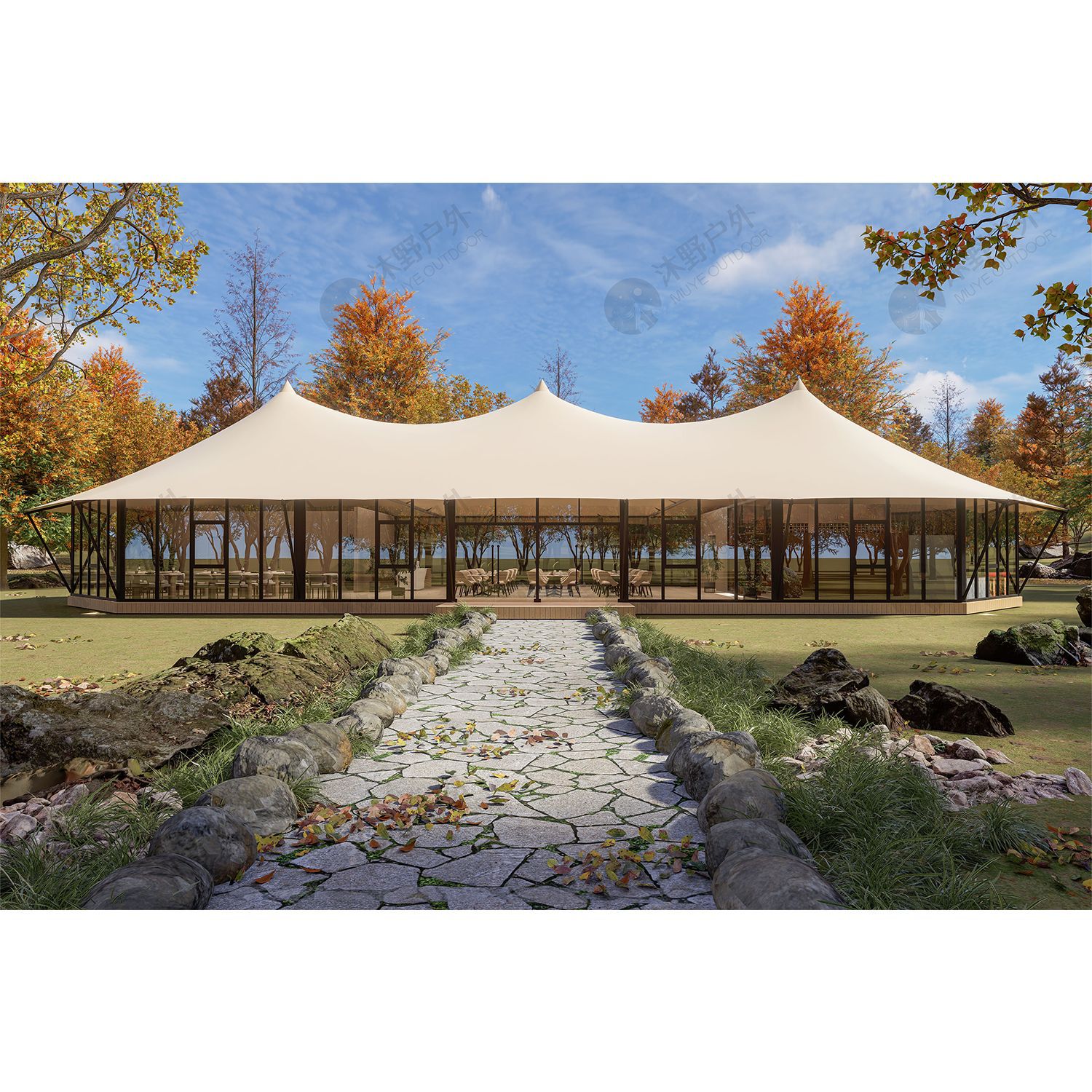 Sala de recepción del área escénica de celebridades de Internet de Muye Centro de servicios turísticos al aire libre Gran restaurante Bar de lujo al aire libre