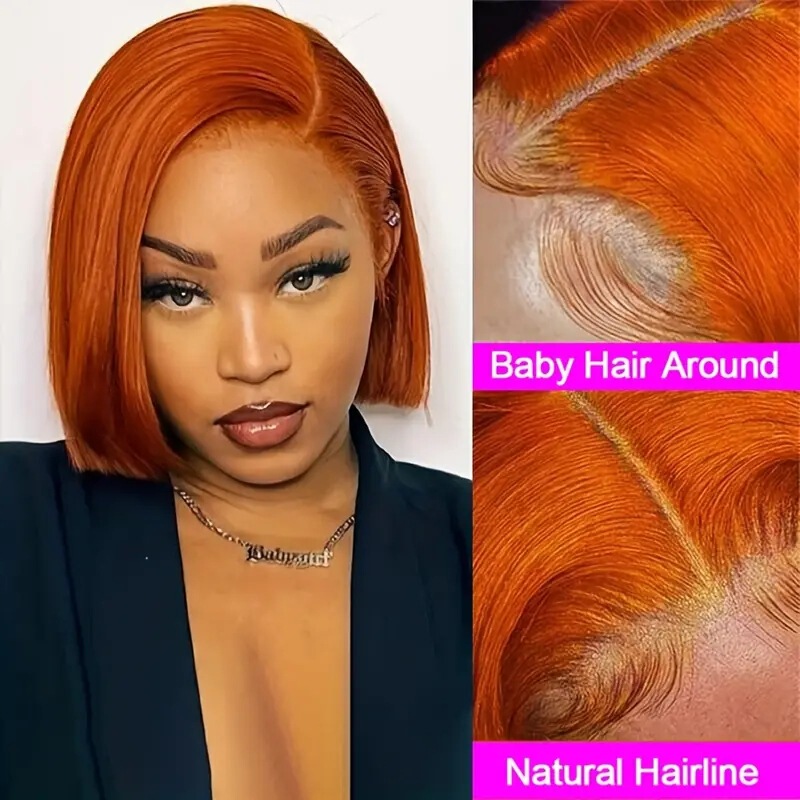Cross-border front lace long straight hair wig orange natural clothing lace mid-point straight hair wig wholesale