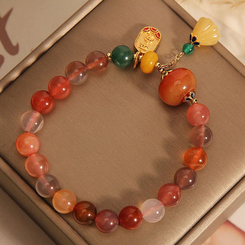Pulsera de ágata de Jade de oro natural de las mujeres de lujo retro estilo étnico pulsera de loto pulsera de regalo para novias de Estudiante image 5
