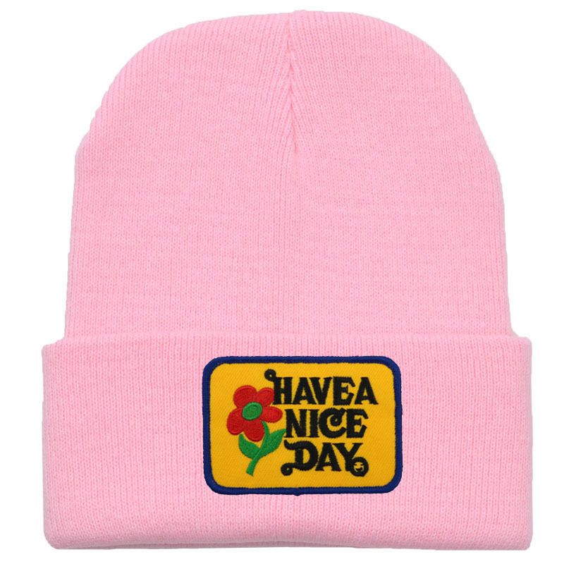 Letter, Flower Pattern Winter Season Unisex Hip-Hop Classic Style Streetwear Letter Flower Eaveless Wool Cap