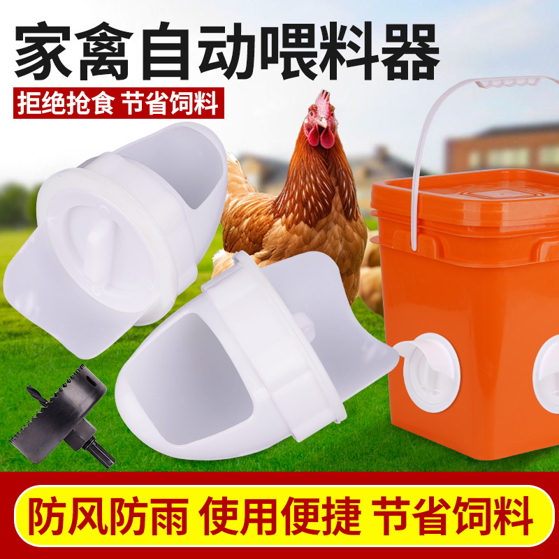 鸡鸭喂食器家禽喂料器可水桶打孔安装鸡用料桶开孔喂食器鸡喂料器