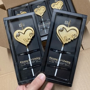 Birthday Candle LOVE Letters Cake Decoration Gold Plated LOVE Heart Shape Pearl Candle Black Beautiful Packaging