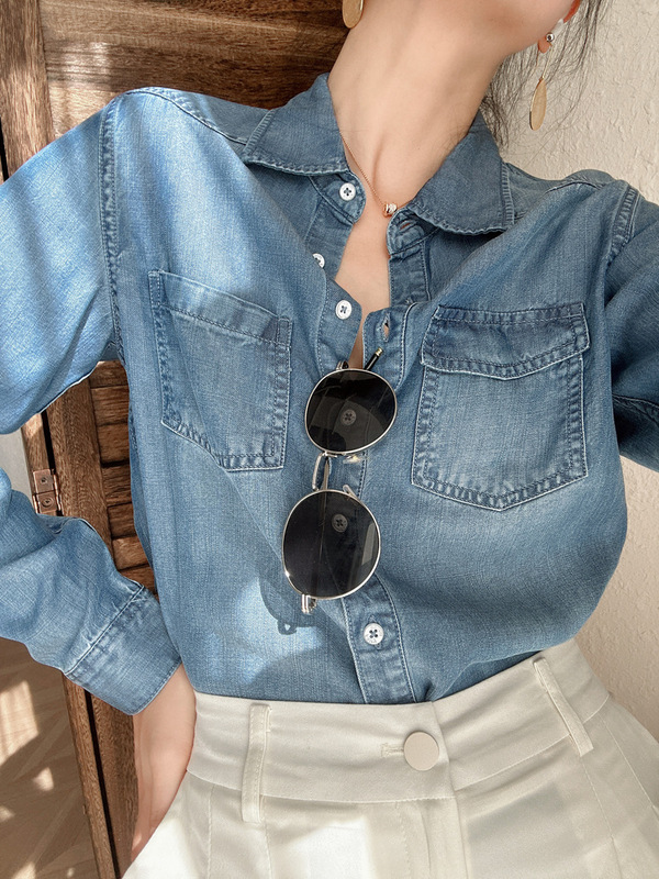 Early Autumn Soft and Smooth Tencel Denim Shirt, Loose and Slimming Look Lapel Shirt for Women G021318 Early Autumn Soft and Smooth Tencel Denim Shirt, Loose and Slimming Look Lapel Shirt for Women G021318