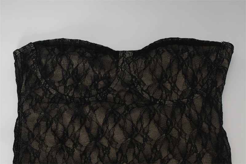 Summer Pure Sexy Lace Tube Top Hip Waist Controlled Sexy Dress with Oversleeves for Women