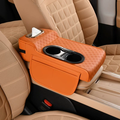 Booster Pad Protective Cover Double Armrest box pad - high-and-low-water-cup-models-embossed-model-emma-orange